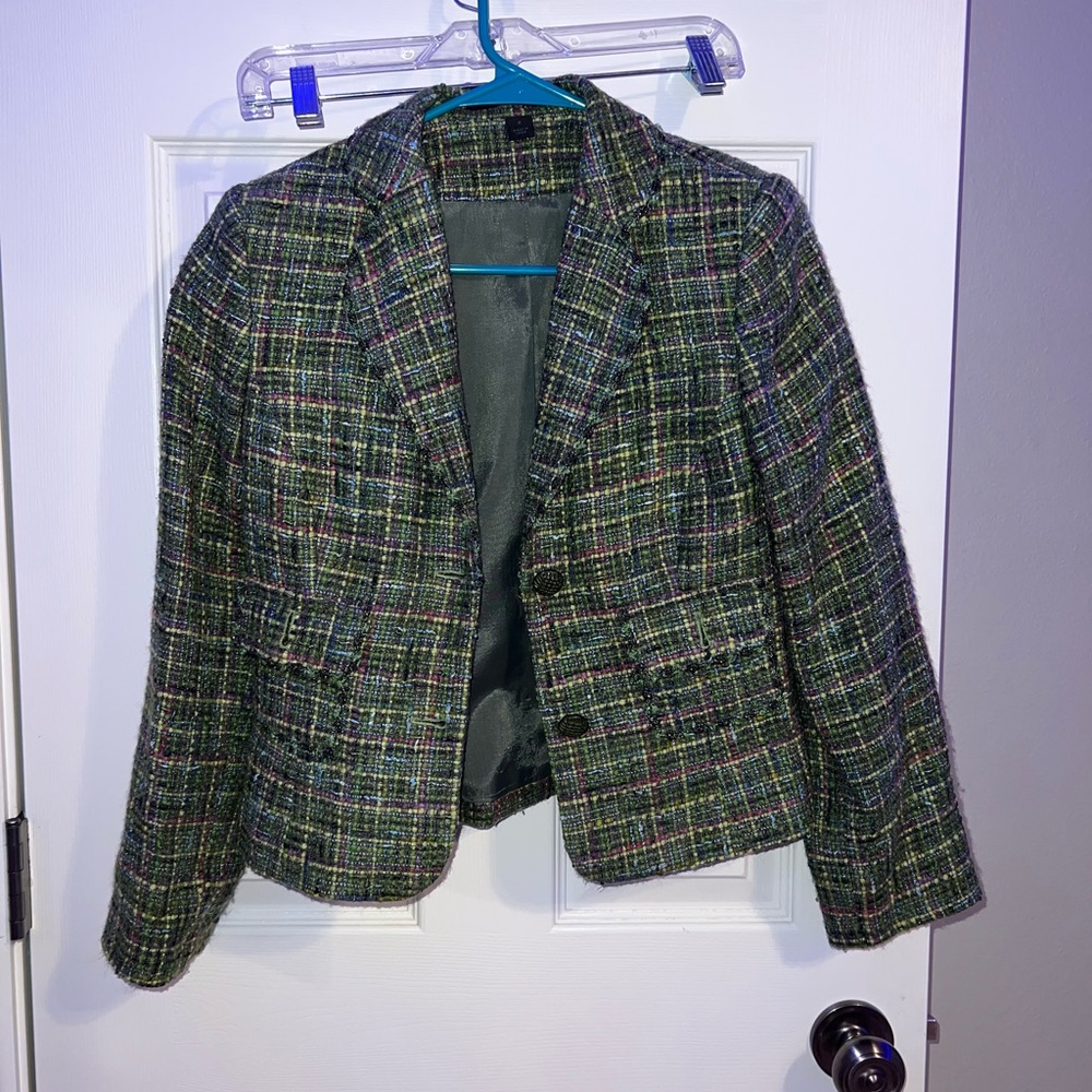 green pencil skirt with matching blazer